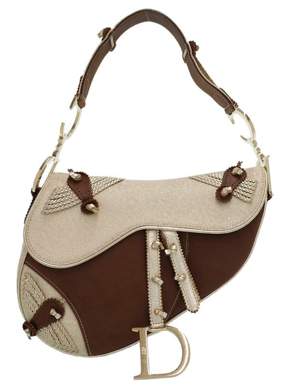 Christian Dior John Galliano era Applique Leather Saddle Bag brown
